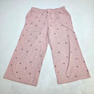 DKNY Pajama Pants Womens Medium Pink Star Logo Print Wide Leg Lounge Sleepwear